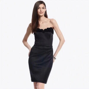 White House Black Market | Black Satin Ruffled Strapless Dress Size 8 Medium M
